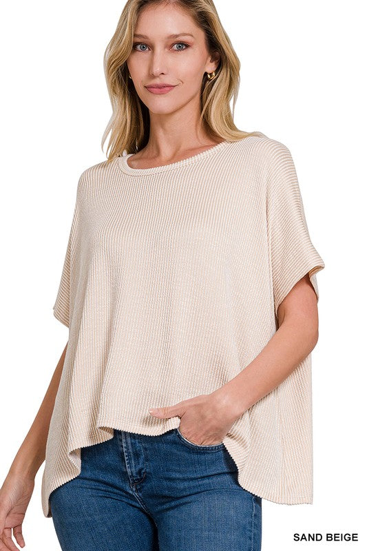 - Sand Beige Oversized Ribbed Top