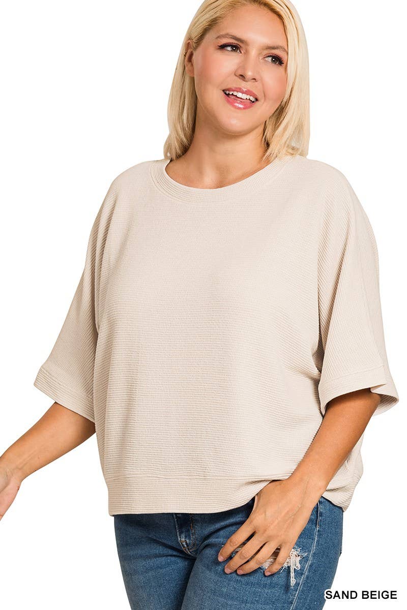 Plus Double Knit Banded Bottom Short Sleeve Top