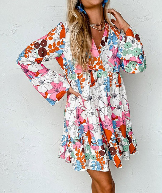 Floral Tiered Long Sleeve Dress