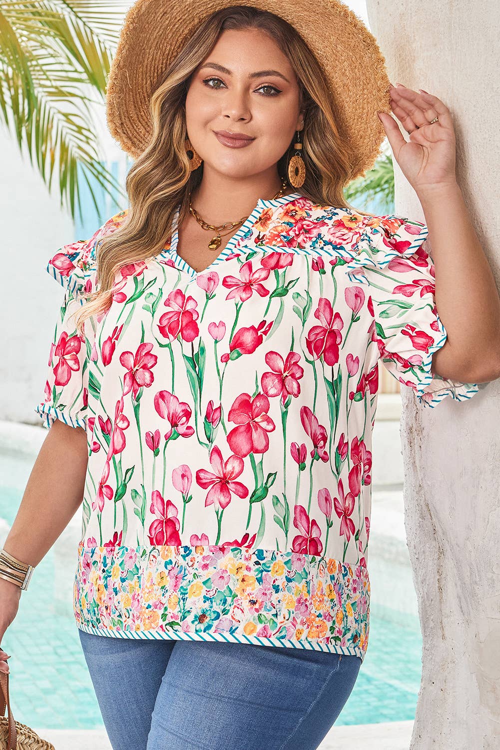 Floral Print Striped Blouse