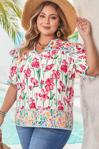 Floral Print Striped Blouse