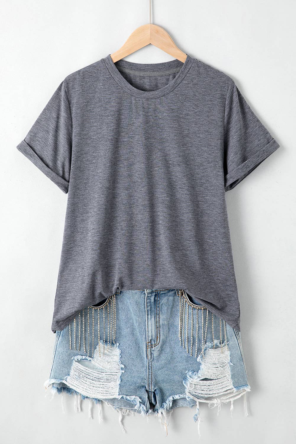 Multicolor Casual Plain Crew Neck Short Sleeve Tee
