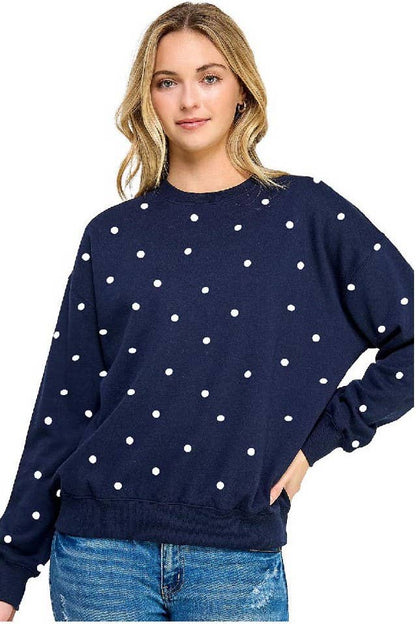 Polka Dot Crew Neck Sweatshirt
