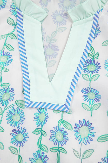 Floral Print Striped Flutte Blouse