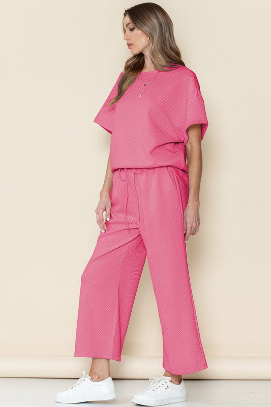 - Pink Textured Short Sleeve Set