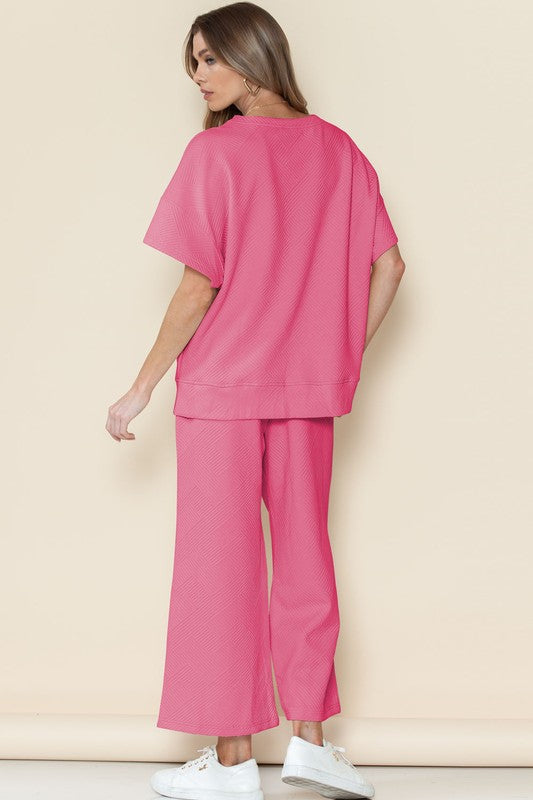 - Pink Textured Short Sleeve Set