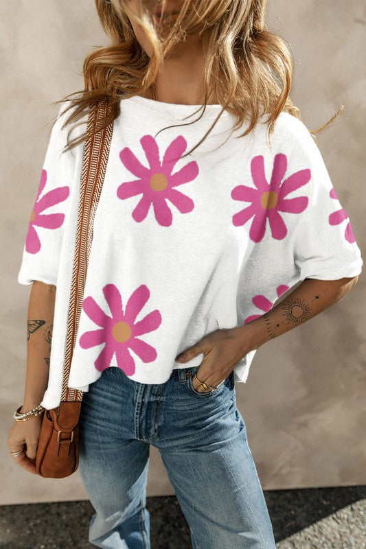 Big Flower Printed Casual T Shirt
