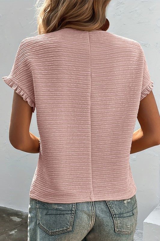 | Ruffled Short Sleeve Blouse