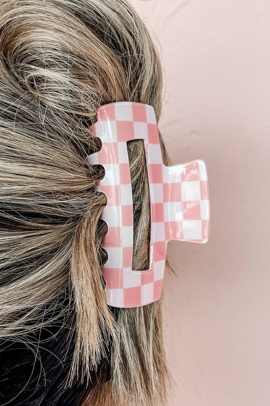 Pink Checkered Claw Clip