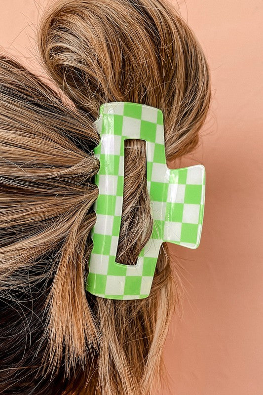Green Checkered Claw Clip