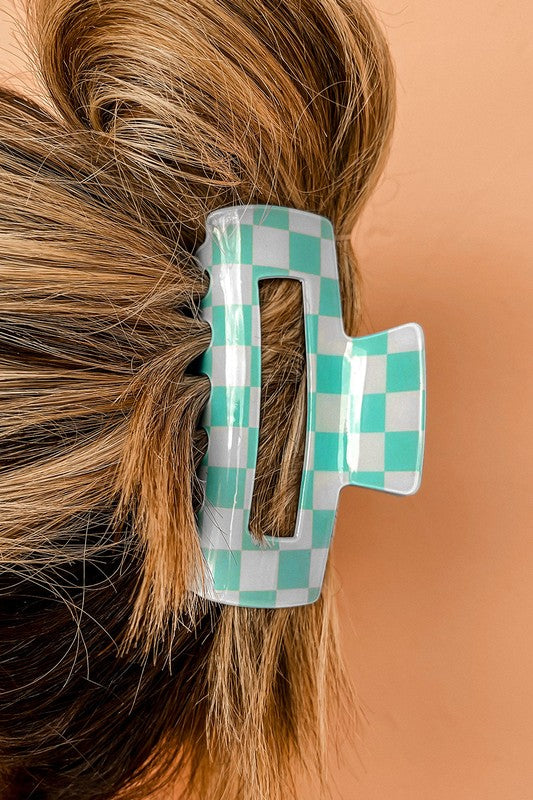 Blue Checkered Claw Clip