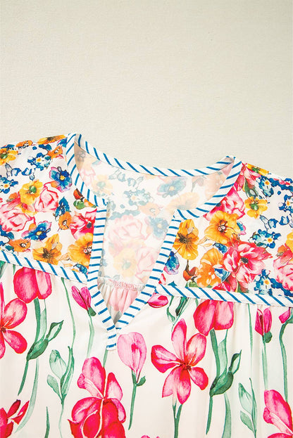 Floral Print Striped Blouse