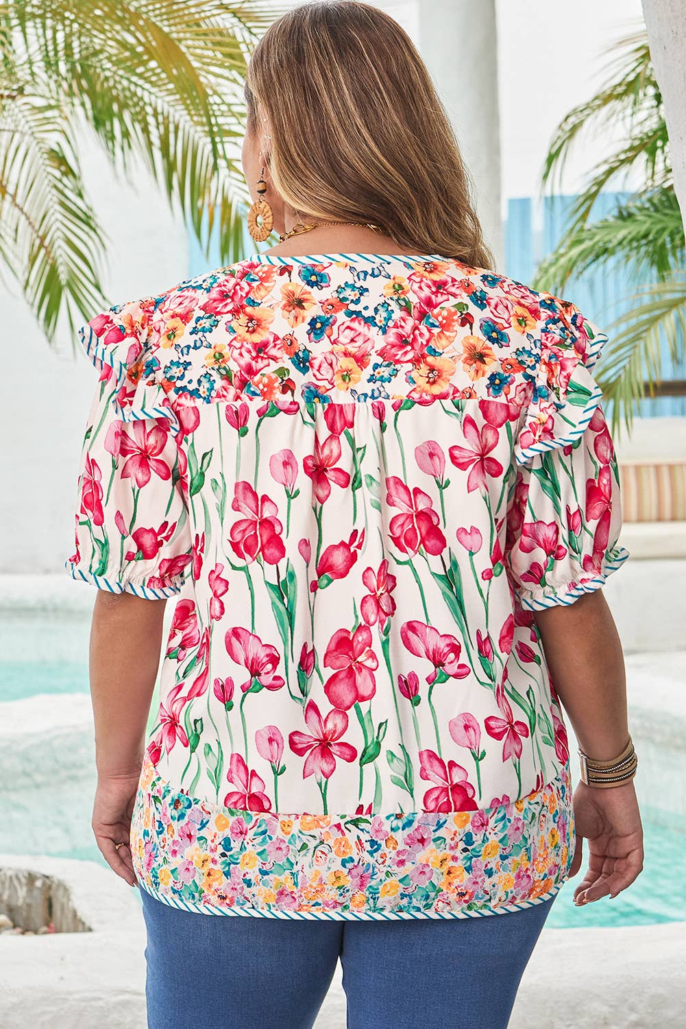 Floral Print Striped Blouse