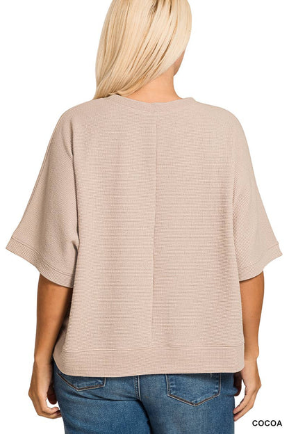 Plus Double Knit Banded Bottom Short Sleeve Top