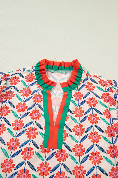 Floral Print Striped Blouse