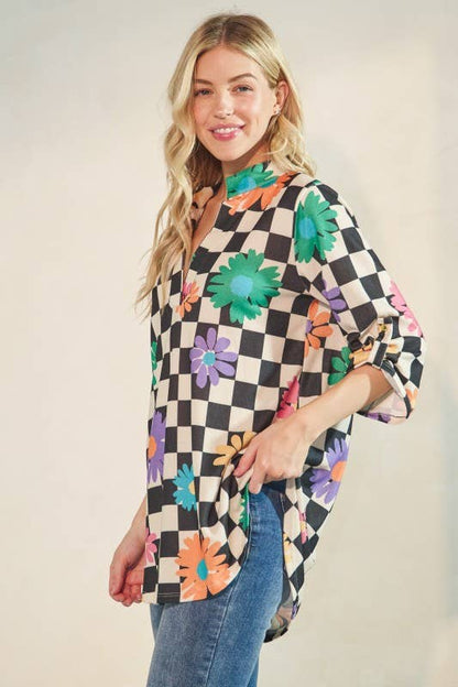 Floral Checkered Blouse