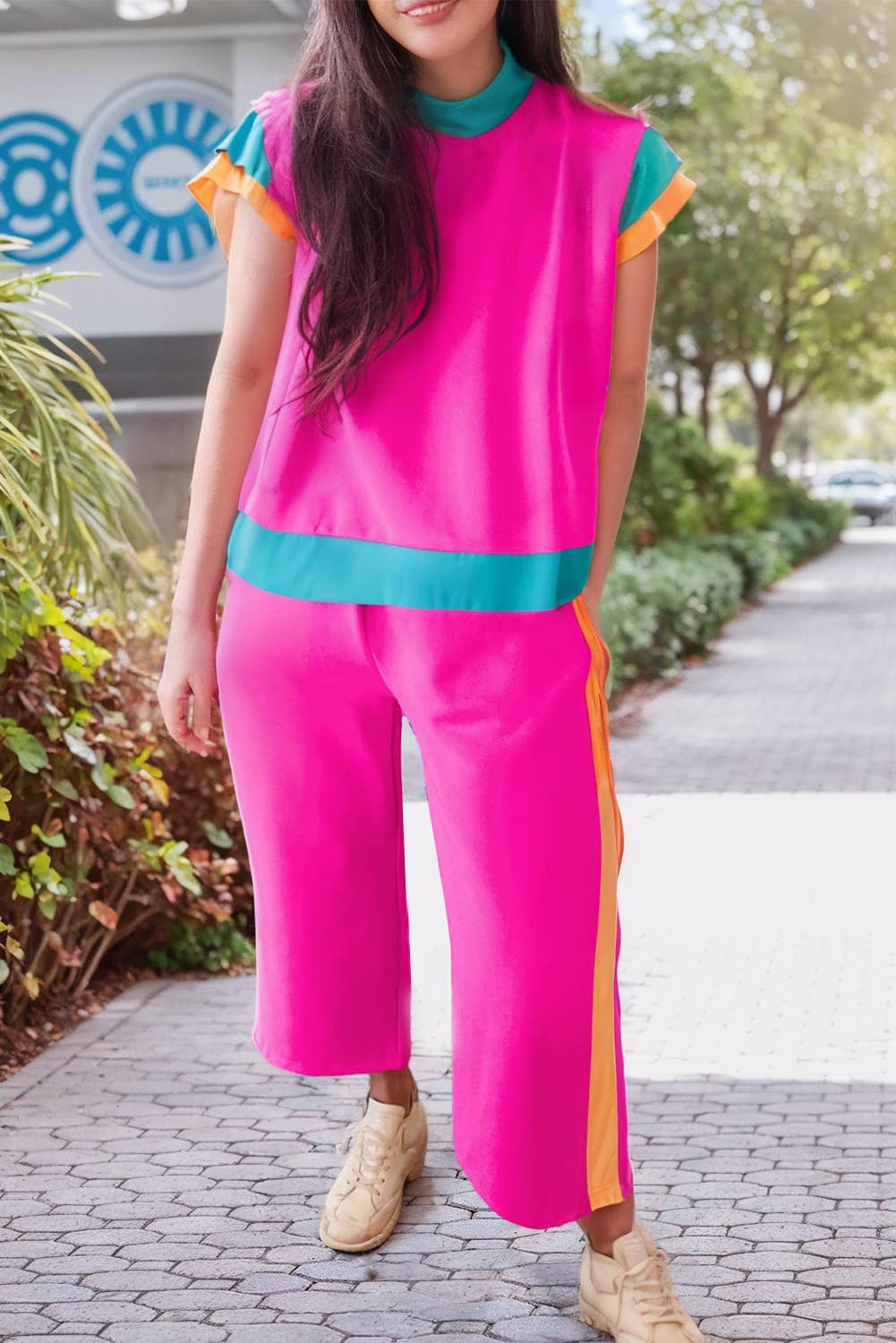 Color Block Two Piece Set