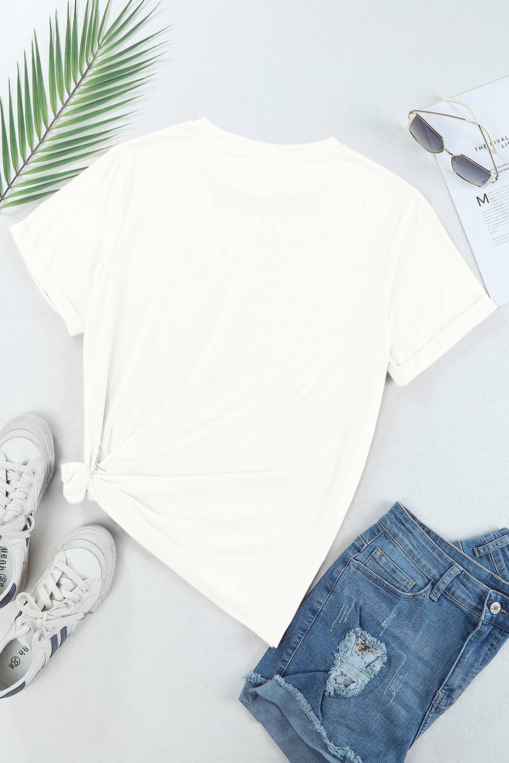 Multicolor Casual Plain Crew Neck Short Sleeve Tee