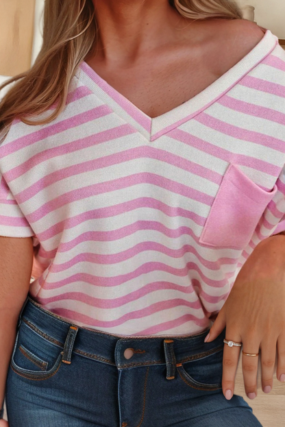 Pink Stripe V Neck