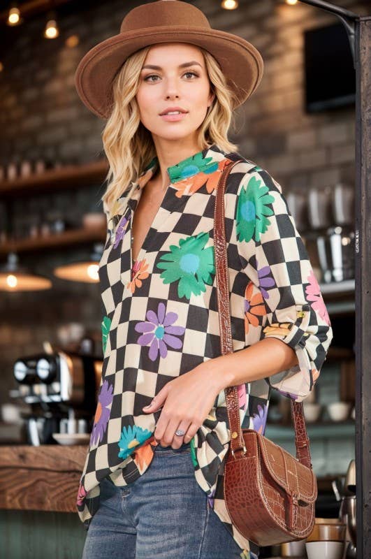 Floral Checkered Blouse