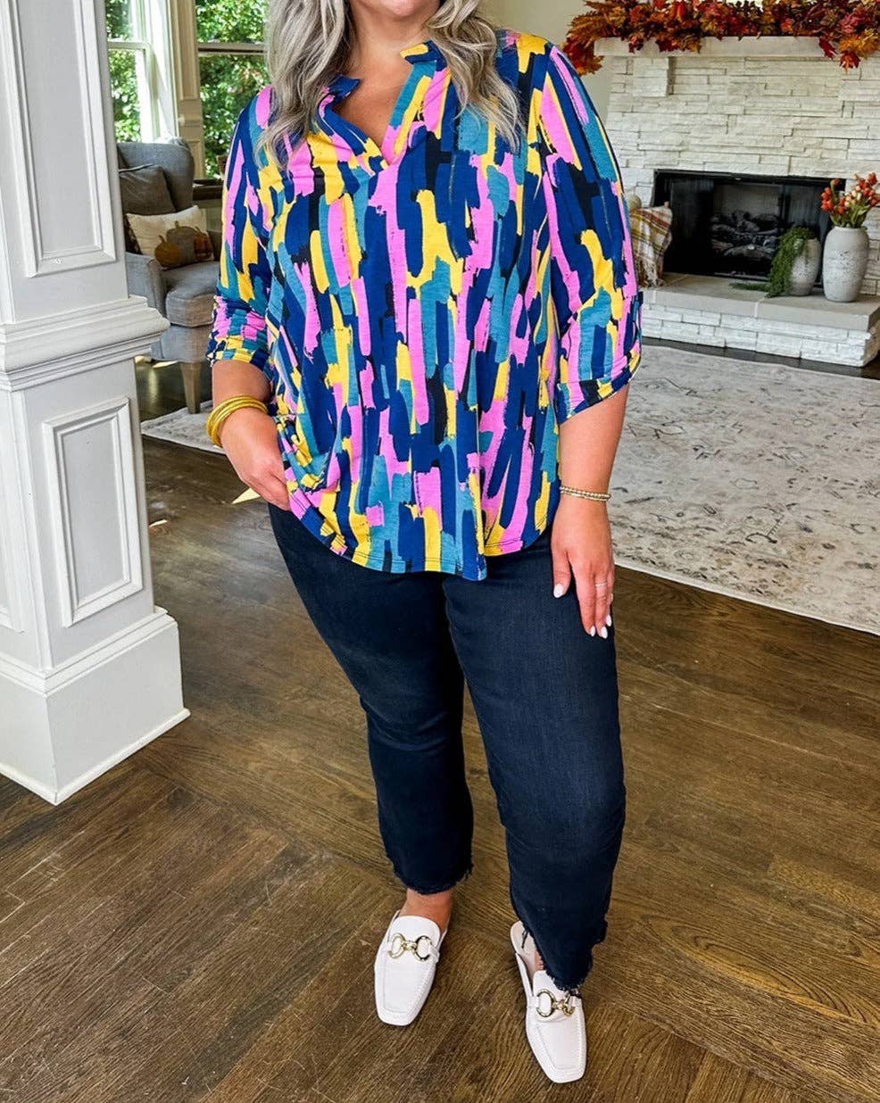 | Abstract 3/4 Sleeve Blouse