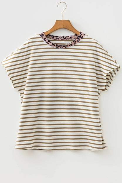 Stripe Leopard Patchwork Shirt