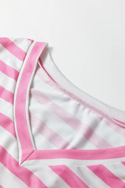 Pink Stripe V Neck