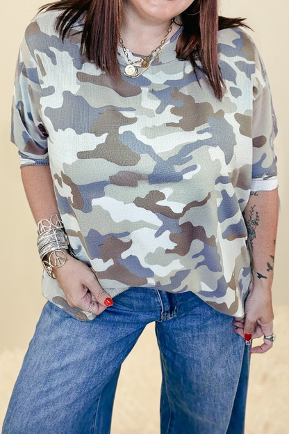 Camo Print Short Sleeve Top