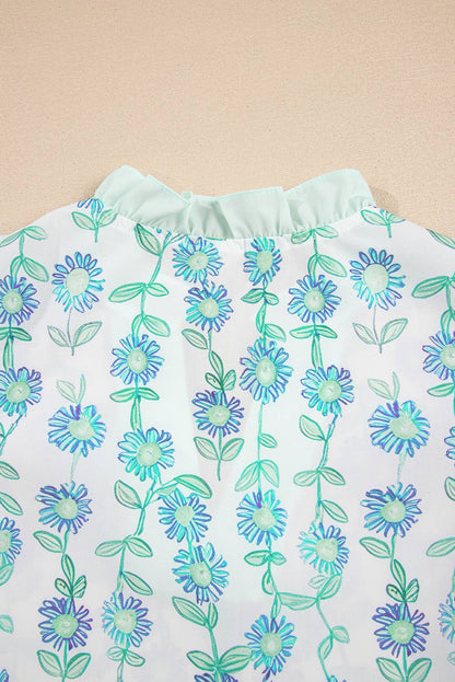 Floral Print Striped Flutte Blouse