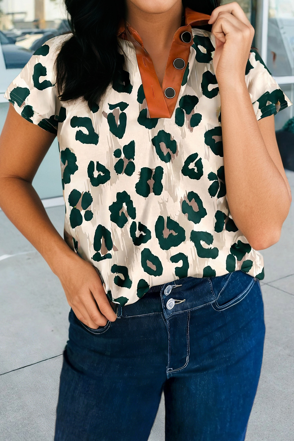 Leopard Collared Blouse