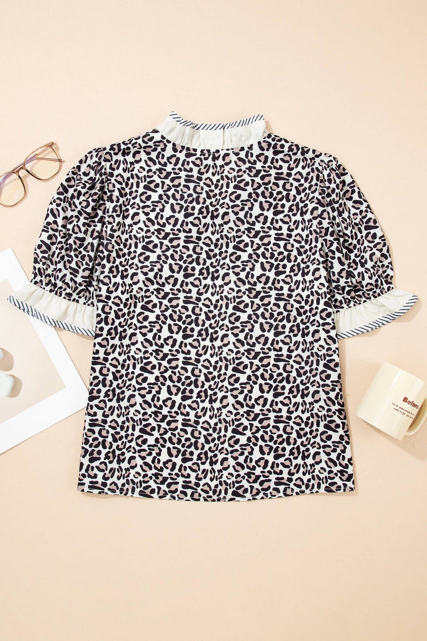 Leopard Ruffled Trim Blouse