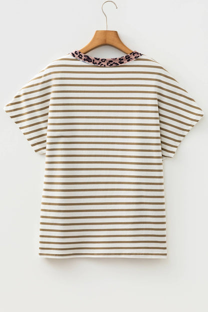 Stripe Leopard Patchwork Shirt