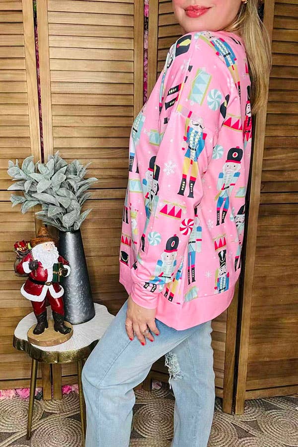 Christmas pink nutcracker printed women top GJQ16509