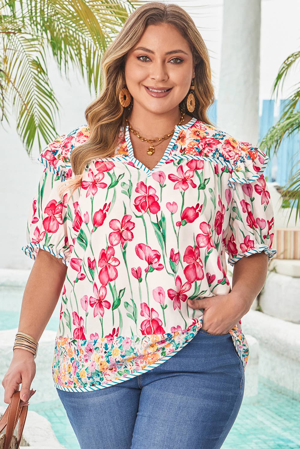 Floral Print Striped Blouse