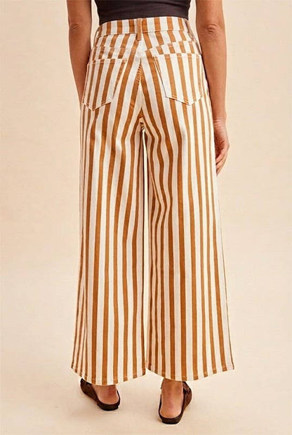 Striped Cotton Wide Leg Pants