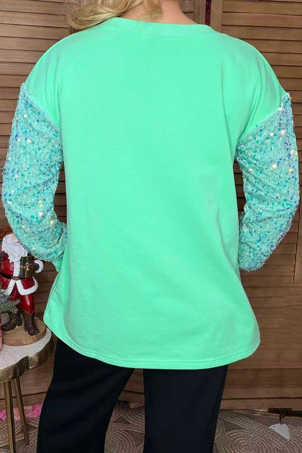 Christmas santa claus mint sequin women blouse XCH16670