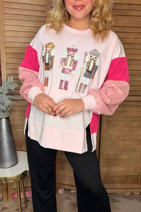Sequin nutcracker corduroy women sweatshirt XCH16601