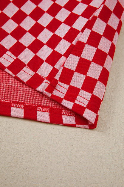 Checkered Print Ruffle Blouse