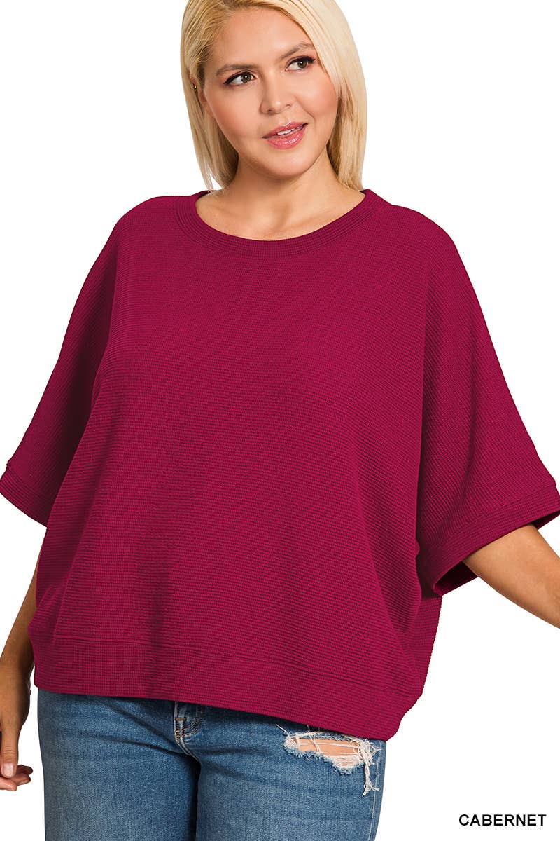Plus Double Knit Banded Bottom Short Sleeve Top