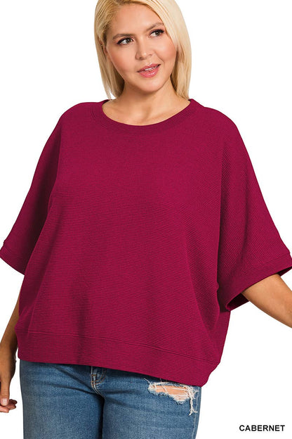 Plus Double Knit Banded Bottom Short Sleeve Top