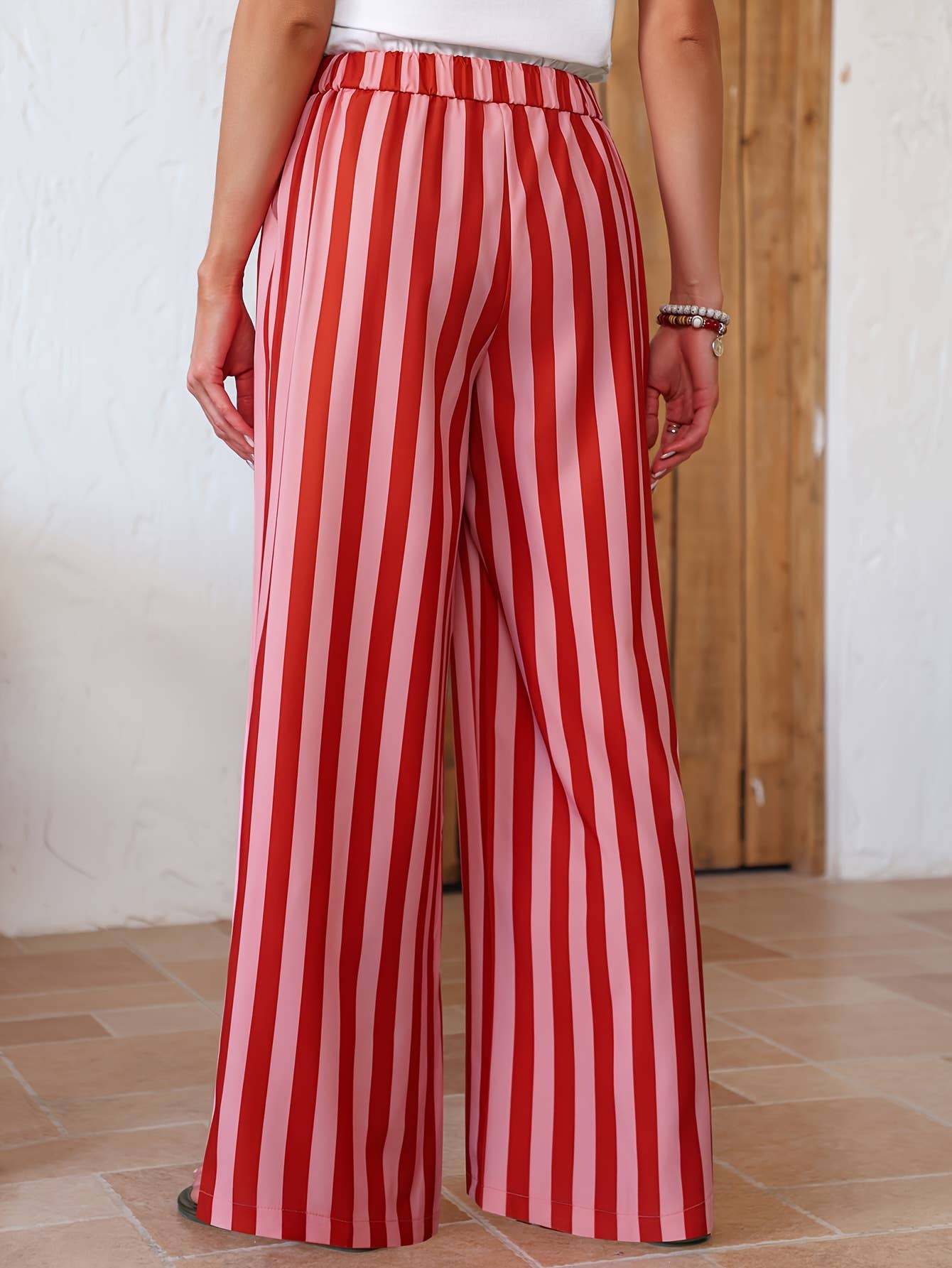 Multi Color Boho Beach Vertical Stripe Lace-Up Pants