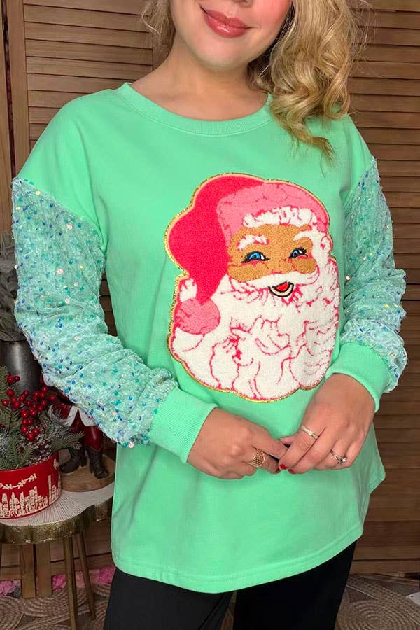 Christmas santa claus mint sequin women blouse XCH16670