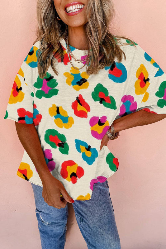 | Leopard Drop Shoulder Oversize Tee