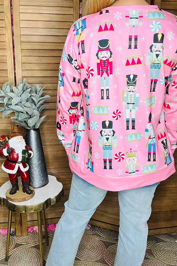 Christmas pink nutcracker printed women top GJQ16509