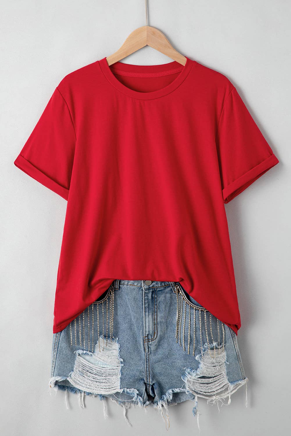 Multicolor Casual Plain Crew Neck Short Sleeve Tee