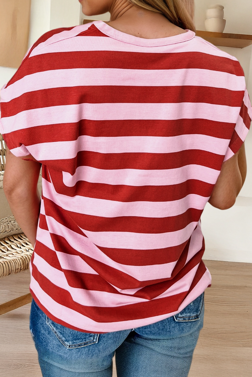 Stripe Split V Neck