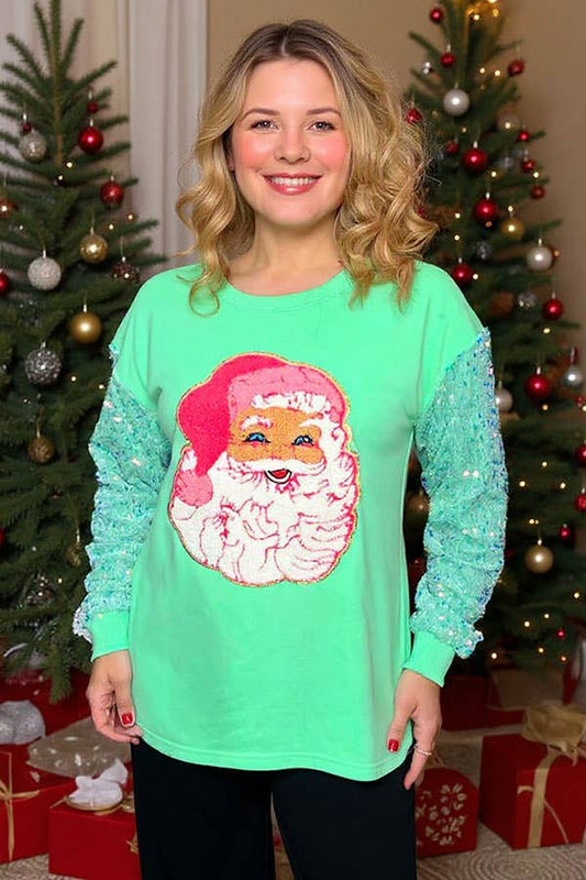 Christmas santa claus mint sequin women blouse XCH16670