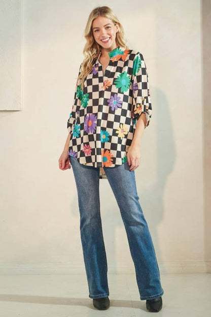 Floral Checkered Blouse