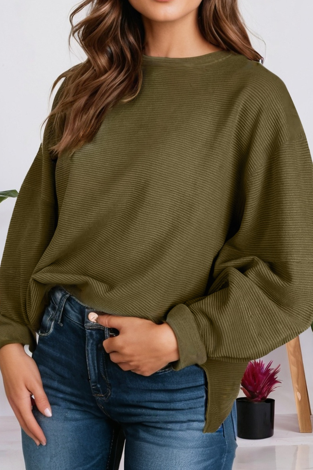 Green Ribbed Seam Top