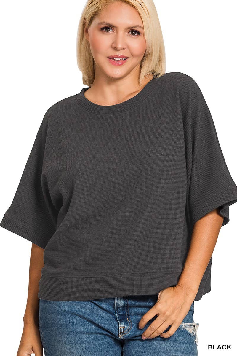 Plus Double Knit Banded Bottom Short Sleeve Top